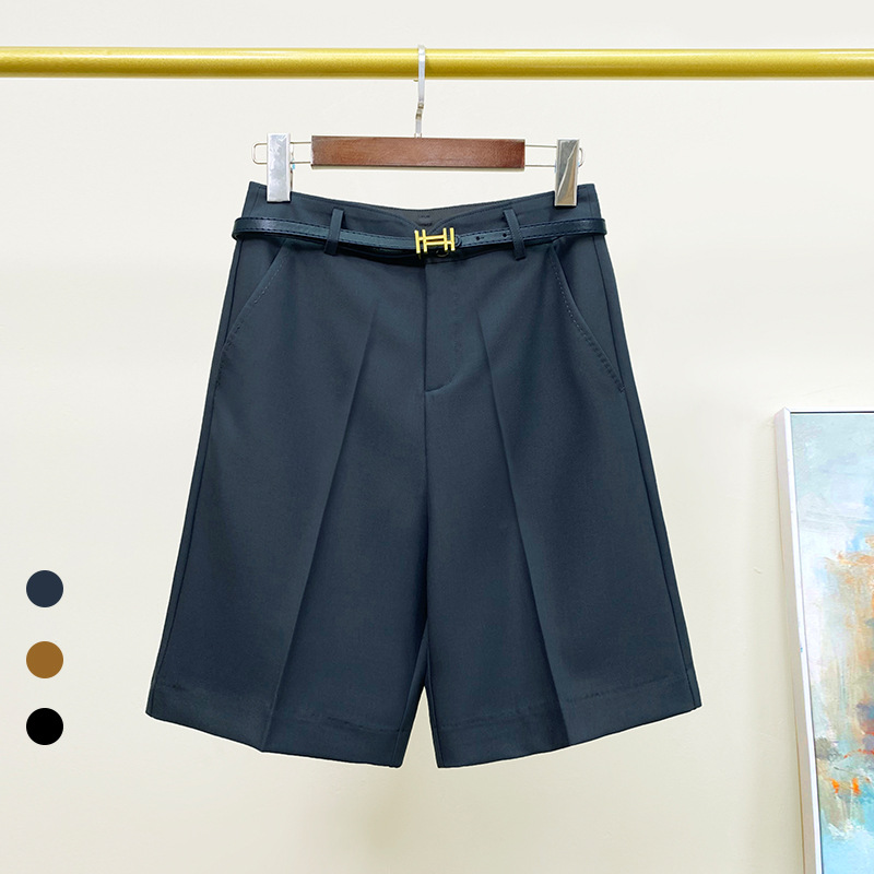 Шорты Костюмные прямые брюки с широкими штанинами, женская летняя тонкая приталенная одежда с высокой талией, повседневные укороченные брюки