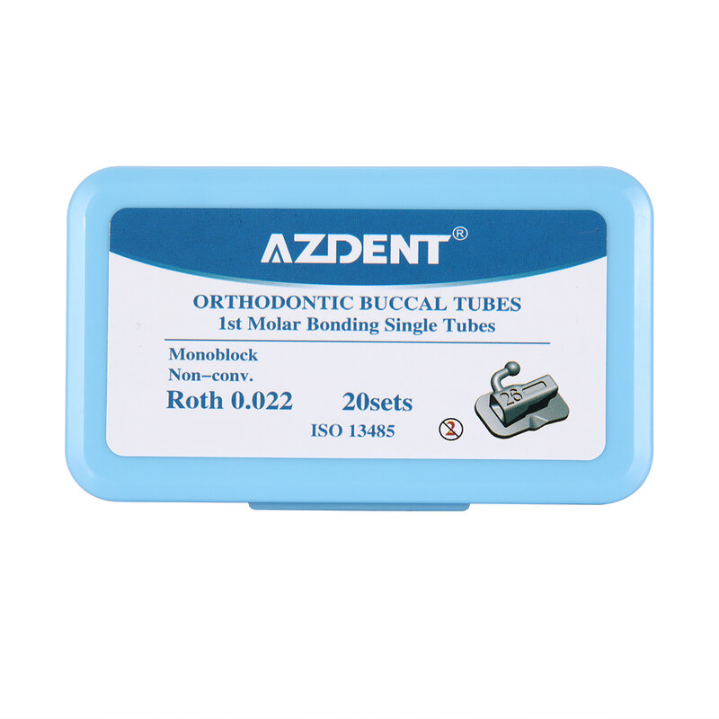 AZDENT-tubos bucales de ortodoncia Dental, 1er Molar, monobloque no Convertible, Roth MBT 0.022/0.018, 80 piezas, 20 juegos
