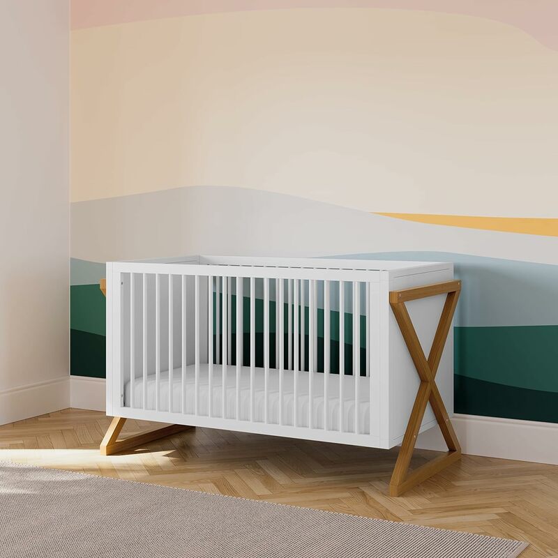Storkcraft Equinox tempat tidur bayi 3-in-1 konvertibel (antik Driftwood) dengan mudah melakukan konversi ke tempat tidur balita & tempat tidur, 3 posisi dapat disesuaikan