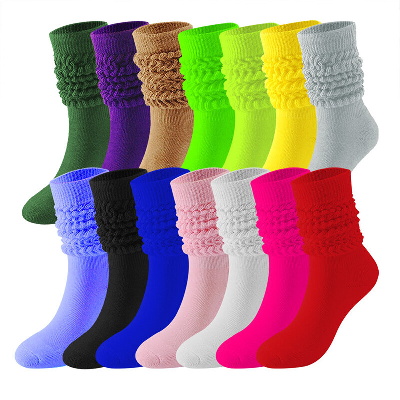Calcetines hasta la rodilla de algodón para hombre y mujer, calcetín informal, holgado, de colores