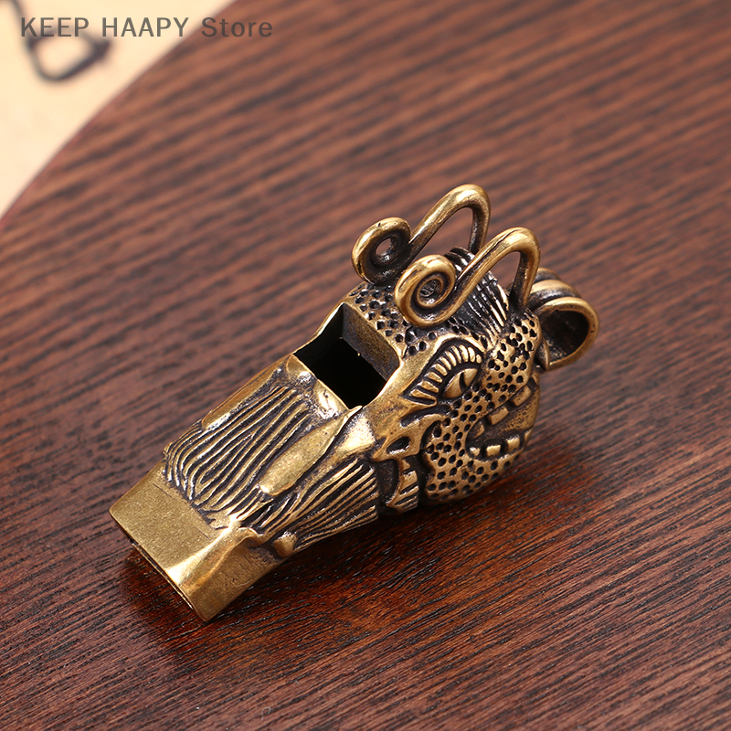 1Pc Vintage Brass Dragon Head Whistle Car Key Chains Pendant Men Women Outdoor Survival Tool Whistles Necklaces Keychains