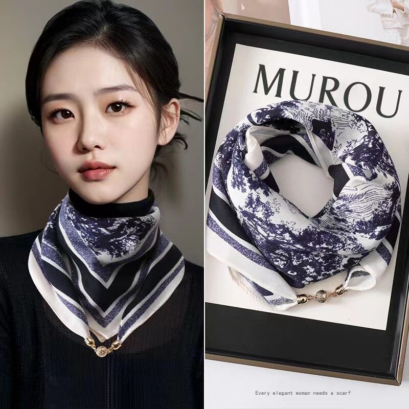 Luxury Brand Silk Square Plaid Scarf Women Satin Neck Hair Tie Band Soft work neckerchife 2021 NEW Hijab Head Female Foulard