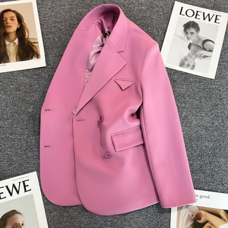 Donna nuovo coreano tinta unita moda Casual manica lunga doppiopetto Streetwear ufficio signora Blazer cappotto Vintage Top