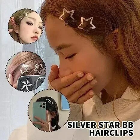 Pince à Cheveux Coréenne BB Silver Star Y2K, Barrettes Latérales en Métal, Accessoires de Sauna, pour Femme