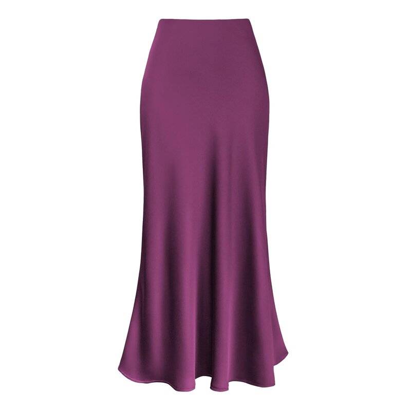 Falda de media longitud con cola de pez, Vestido de satén de cintura alta a la moda, Color sólido, informal, elegante, para banquete, 2024