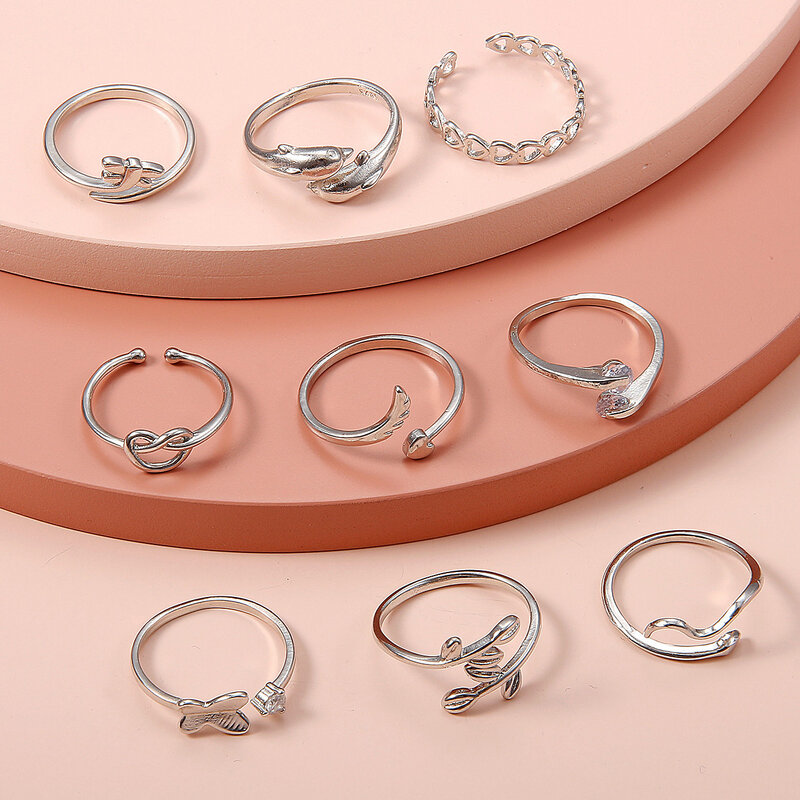 9Pcs Adjustable Toe Rings for Women Hypoallergenic Open Toe Ring Set Women Beach Foot Jewelry Caring Women's Foot Ring Jewelry