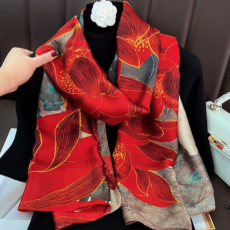 New Colorful Imitation Silk Scarf Printed Hijab Satin Silk Scarf Muslim Headscarf Sunscreen Outdoor Shawl Wraps 180*80cm