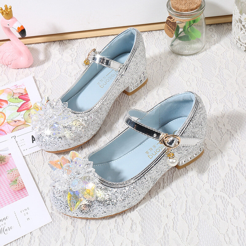 Tacchi alti per ragazze primavera e autunno nuova moda bambina principessa scarpe singole scarpe di cristallo per bambini