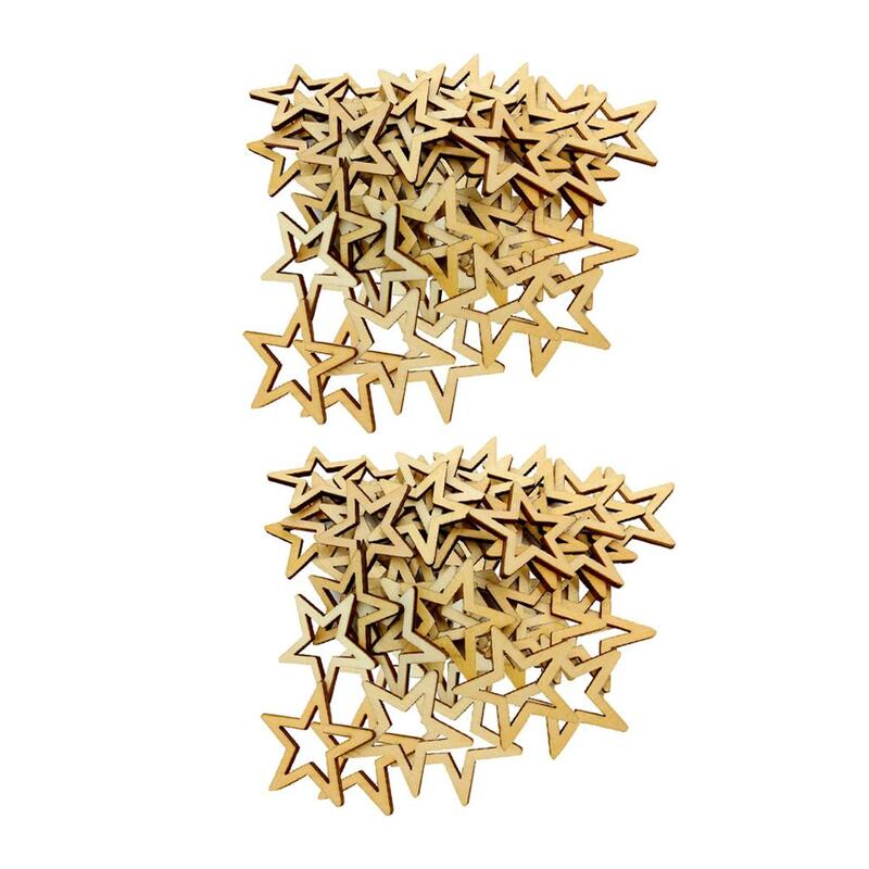 100PCS Wooden Embellishments Star Shapes Nature Decorations Sets for Party Wedding Holiday Decorations, 30mm/1.17inch