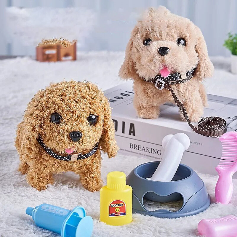 New Electronic Pet Dog Toy Walking Interactive Dog Plush Doll Toys Vibrating Automatic Moving Electric Puppy Gift For Baby Kids