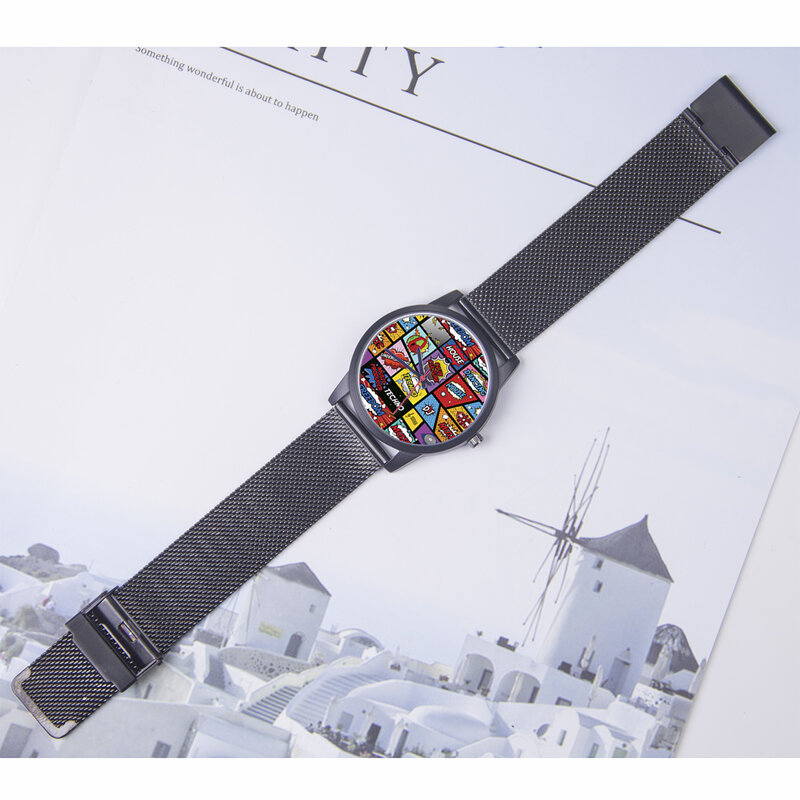 Nowy spersonalizowany wzór Graffiti kwarcowy zegarek na rękę damski na 3 ręce House Music DJ taniec prezenty z pamiątkami festiwal