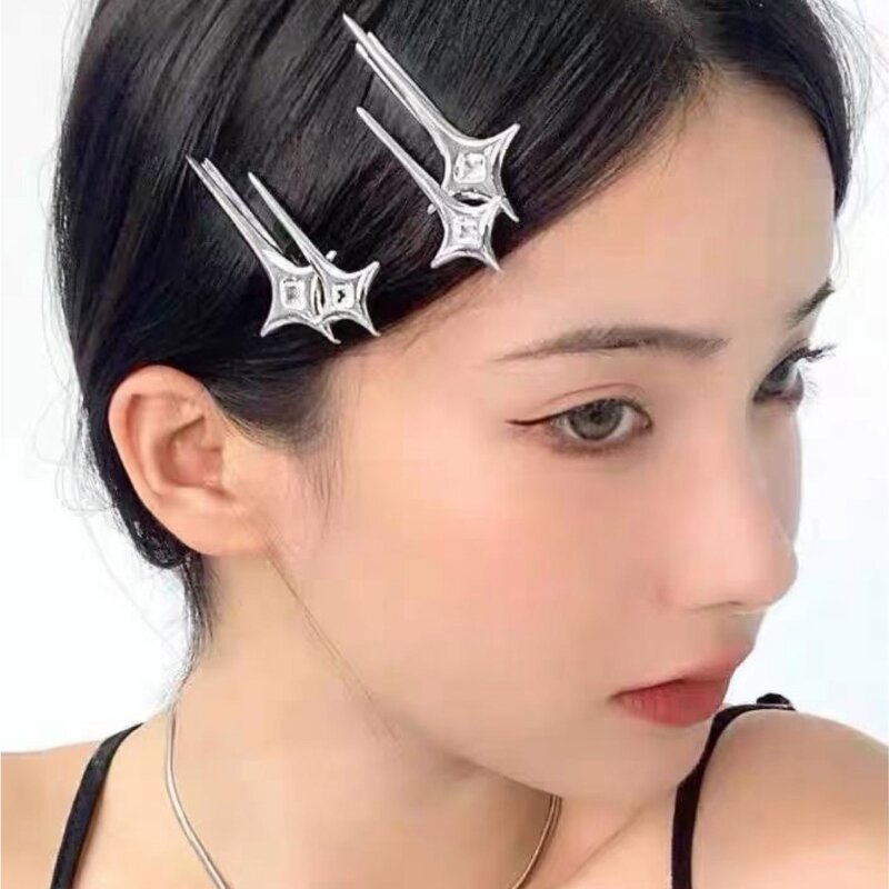 Y2k Metal Star Hair Clip Show Small Face Bangs Hair Clip Hair Accessories