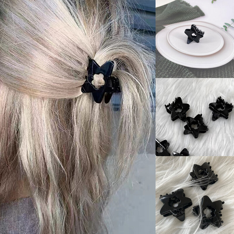 Klip kepiting cakar rambut Mini bintang lima runcing untuk wanita gadis hitam berongga klip rambut kecil aksesori rambut modis klip hiu