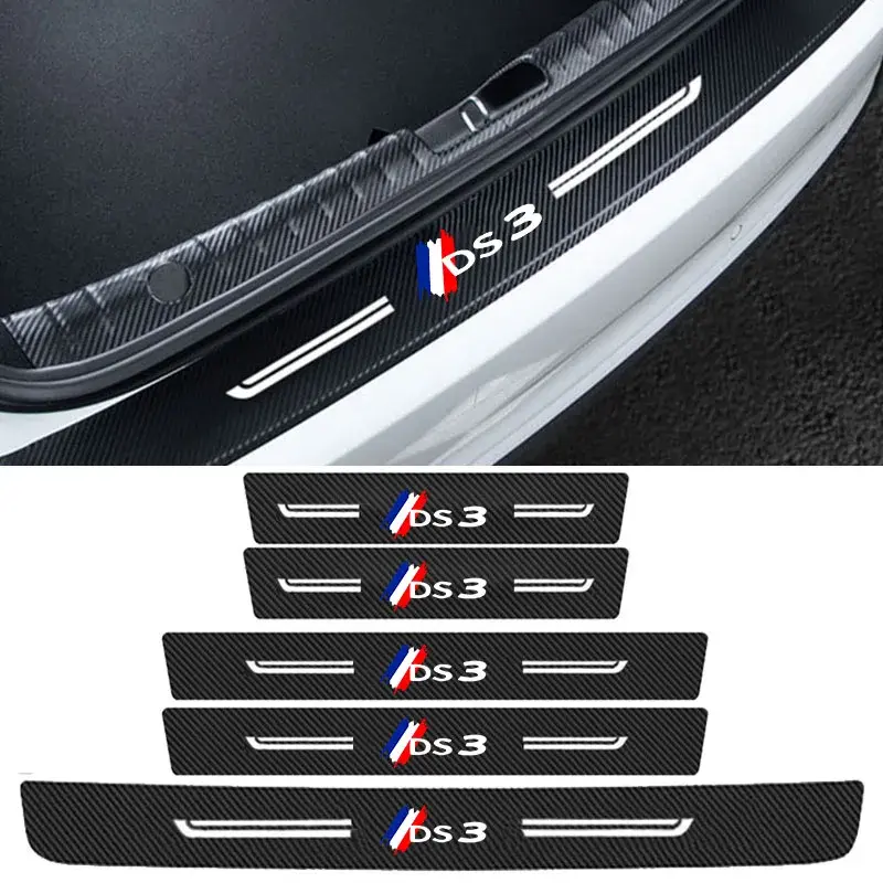 Carbon Fiber Car Door Threshold Stickers Rear for Citroen DS3 Logo Trunk Sill Protective Film Pedal Guards Scuff Plate Decals