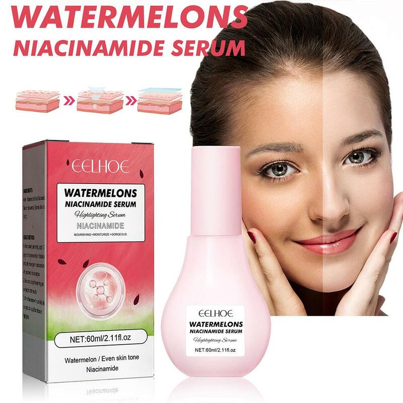 EELHOE 60ml Watermelon Glow Niacinamide Dew Drops Serum Priming Face Lightweight Hydrating Serum Makeup Serum Highlighter Y1A7