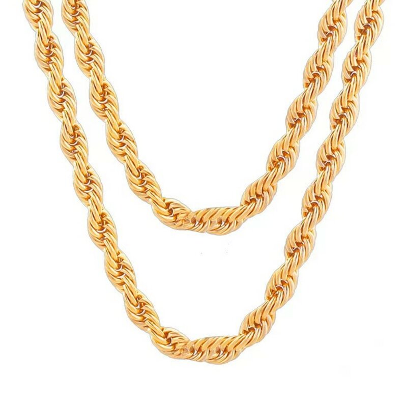 Noble 45-60cm 18K Gold 4mm Round Rope Chain Necklace for Women Man Fashion Wedding Party Charm Jewelry
