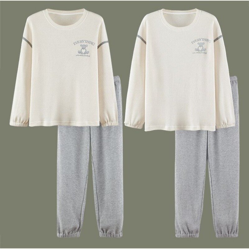 Pijama de algodão puro para homens e mulheres, roupas casuais de manga comprida, casais, primavera, outono, grande, novo, conjunto de 2 peças, 2023