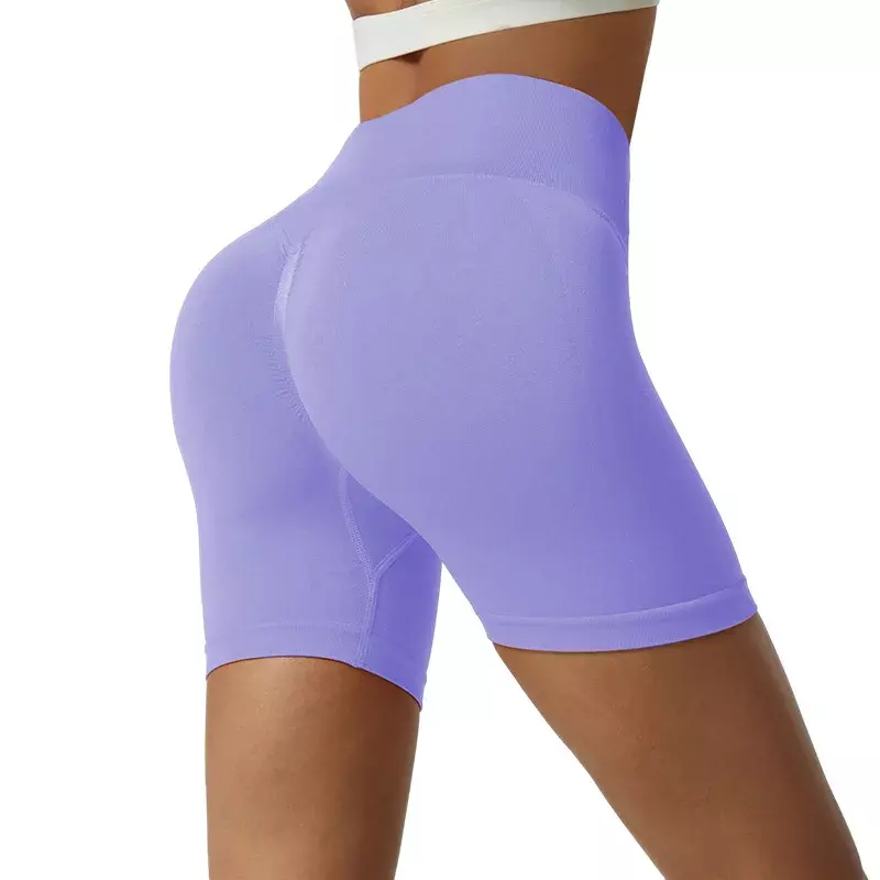 Celana Yoga tanpa jahitan wanita, celana pendek Yoga pinggang tinggi motif persik pantat musim panas untuk Fitness lari, celana pendek Yoga wanita