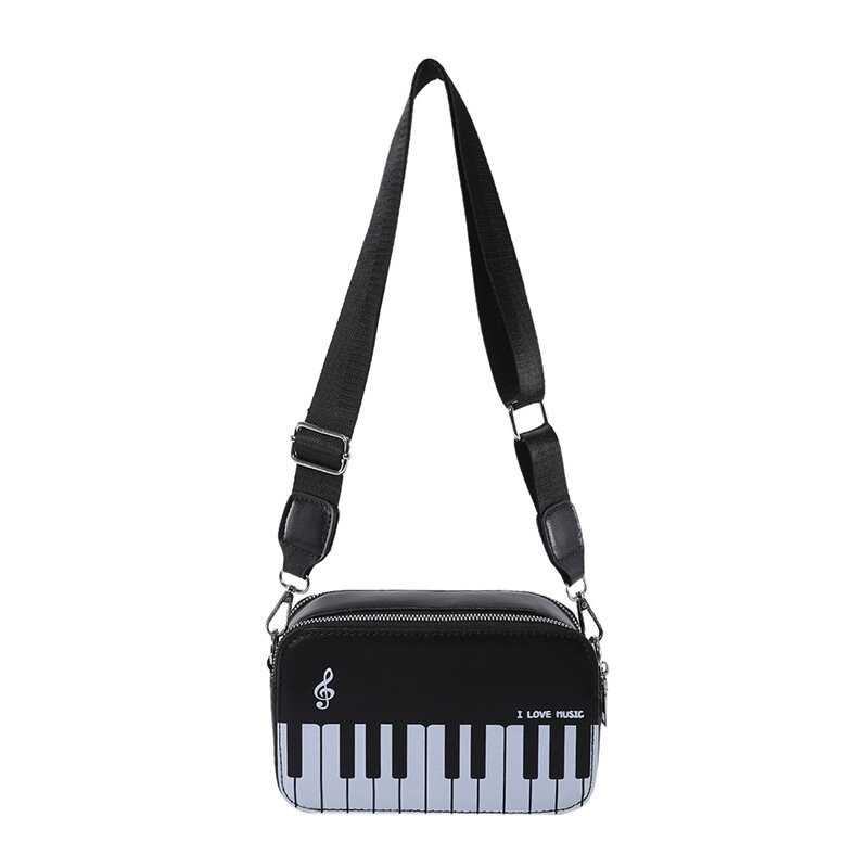 Fashionable Contrast Embroidery Small Square Satchel adorned with Sweet Piano Notes. Luxury Designer Purses and Handbags