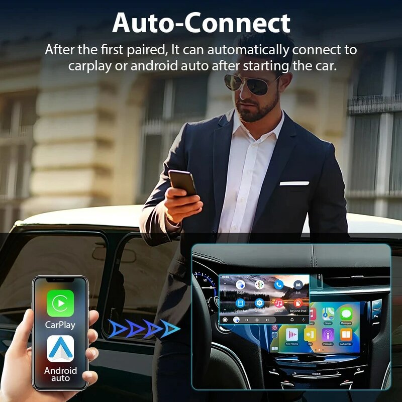 Podofo Android Auto Ai BOX อะแดปเตอร์แอนดรอยด์ไร้สาย CarPlay dongle บลูทูธ WiFi ปลั๊กแอนด์เพลย์สำหรับ VW Audi Toyota Honda