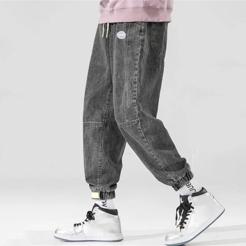 2023 Cargo Jeans Men Casual Pants Loose Vintage Japanese Style Streetwear Harem Pants Male Washed Jeans Elastic Waist