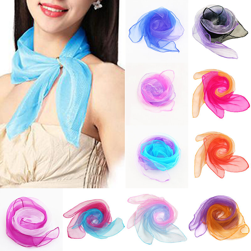 Bufanda de seda de Color degradado para mujer, pañuelo cuadrado de gasa, pañuelo decorativo para la cabeza, chal para el cuello, 1 unidad