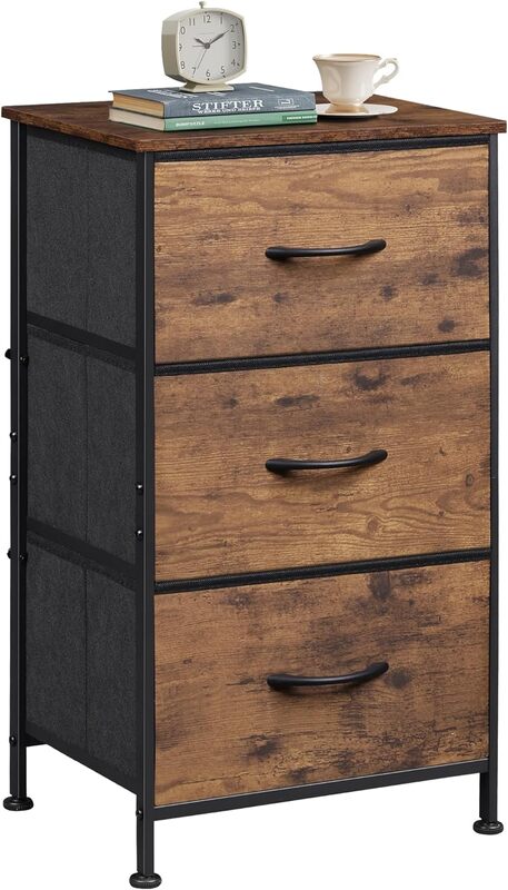WLIVE Dresser with 3 Drawers Fabric Nightstand Organizer Storage Dresser for Bedroom Hallway Entryway Closets Sturdy Steel Frame