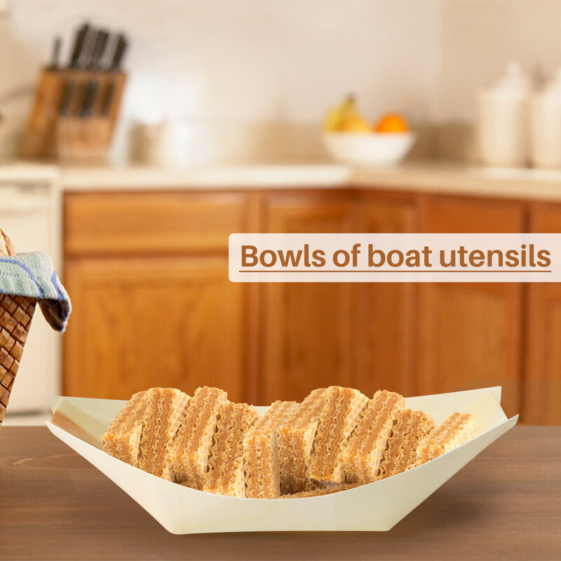 50x finger food - bowls, "boat" biodegradable wood 11 cm x 6.5 cm