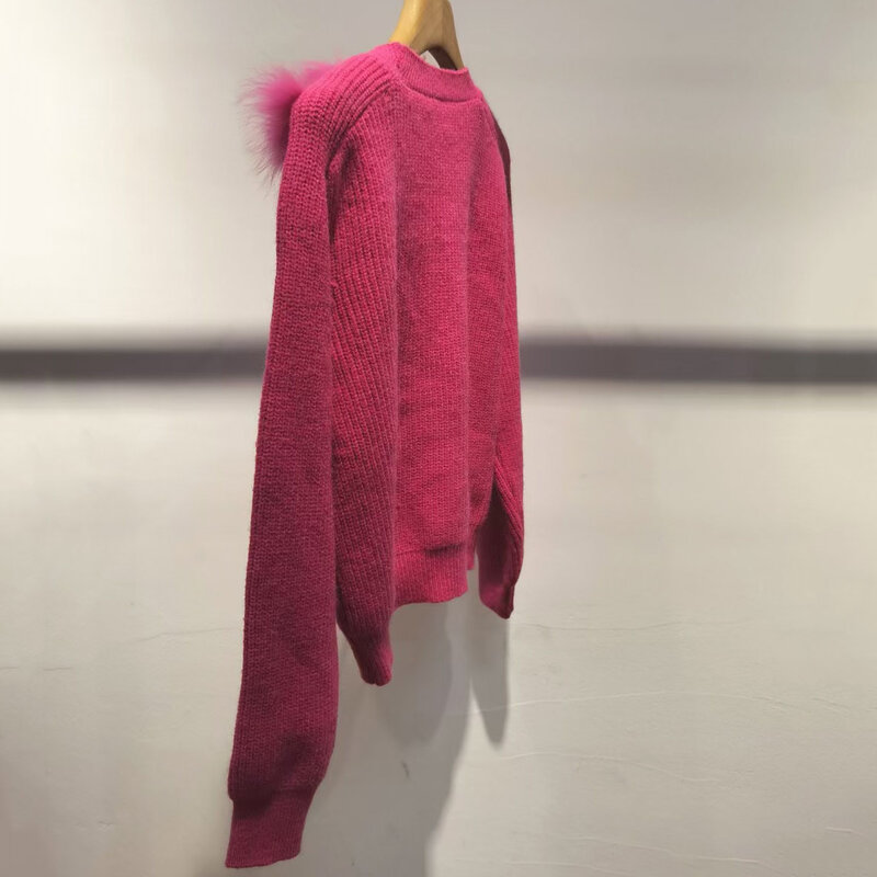 Wanita musim semi longgar bulu rubah asli mantel garis-garis 2023 dijahit bulu asli dekorasi luar mode wanita Sweater kardigan