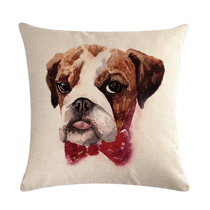 45 * 45 Pillowcase Dog Image Linen Pillow Is Applicable To Sofa Bed, Office, Hotel, Internet Cafe, Etc