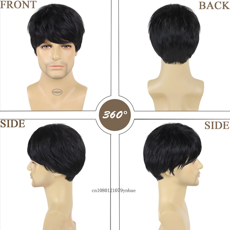 Synthetic Fiber Black Wig with Bangs for Men Male Soft Short Haircuts Heat Resistant Daily Costume Cosplay Hair Replacement Wigs