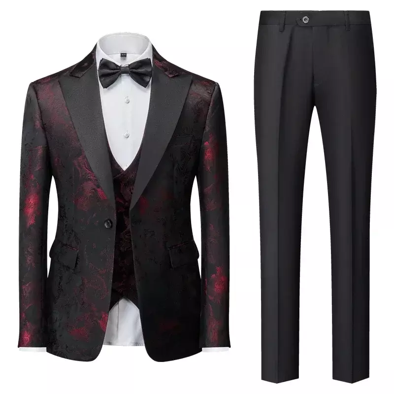 Esmoquin de negocios informal para hombre, traje de 3 piezas con estampado de flores, chaqueta ajustada, vestido de boda, 4XL, 5XL, novedad