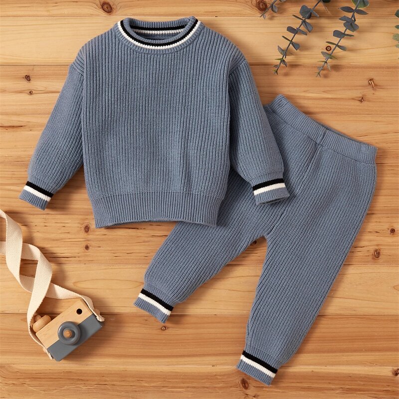 PatPat 2pcs Baby Boys / Baby Girls Casual Solid Stripes Decor Sets Knitted Sets Long-sleeve Baby Clothing Sets