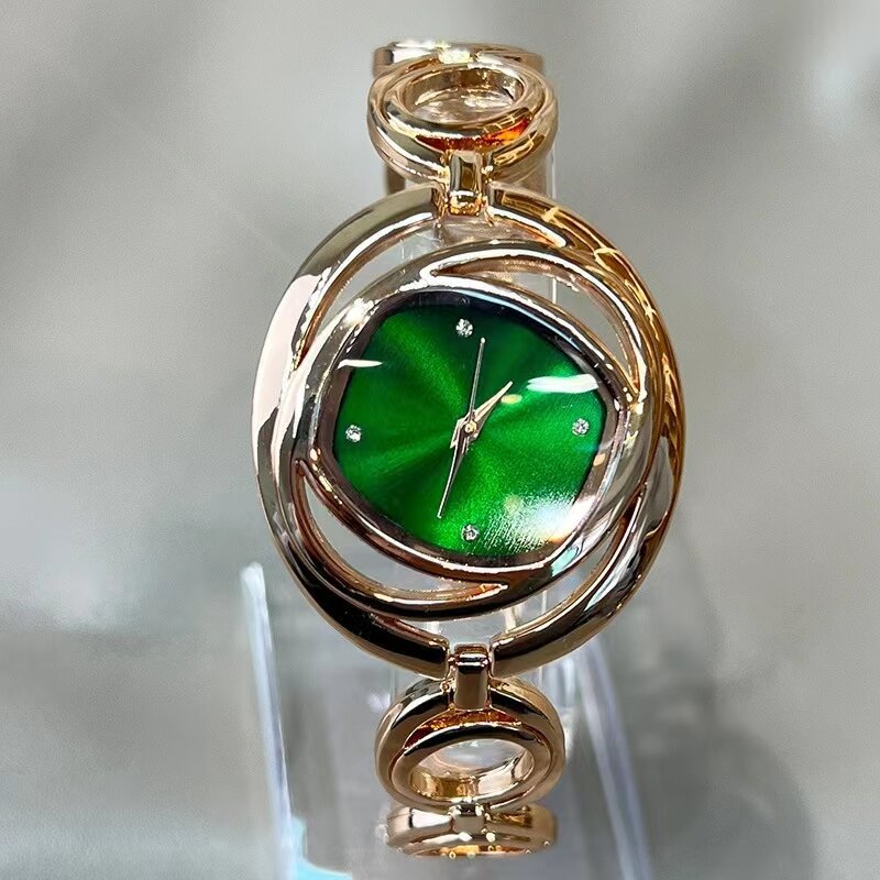 Jam tangan wanita quartz populer, jam tangan gelang tekstur mode, jam tangan Aloi