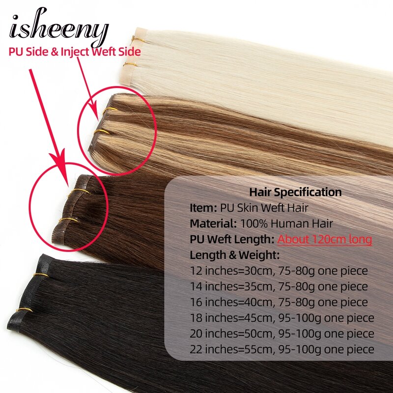 Isheeny-接着剤なしの天然金髪合成エクステンション,フラットフレーム,目に見えない,接着剤なし,80-100g, 120cm