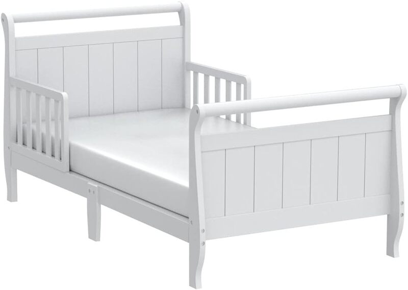 Drewno łóżko dla małego dziecka sanie, łóżeczko, biały