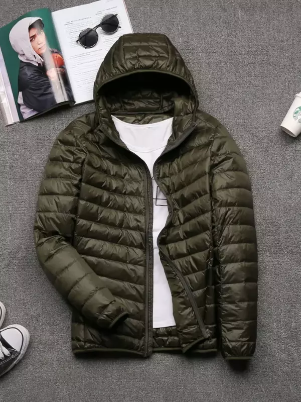 Jaket hoodie pria, pakaian pria hangat, jaket hoodie Down, mantel bulu Korea, Jaket bebek Ultra ringan, mode musim semi, musim gugur