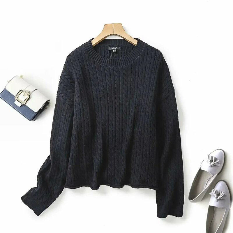 Women's 2023 New Fashion Exquisite Decorative Knitted Sweater Retro Long Sleeve Short O-neck Pullover Chic Top