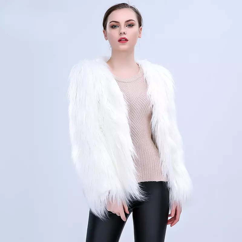 Kobiety Faux Fur LED Light Coat stroje świąteczne Cosplay puszyste futro kurtka znosić zimowy ciepły festiwal do klubu na imprezę płaszcz
