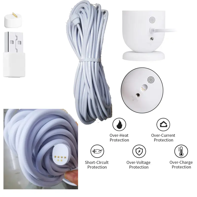 Câble de charge résistant aux intempéries pour Google Nest Cam, caméra extérieure, batterie, blanc, 25 pieds, 7.6m