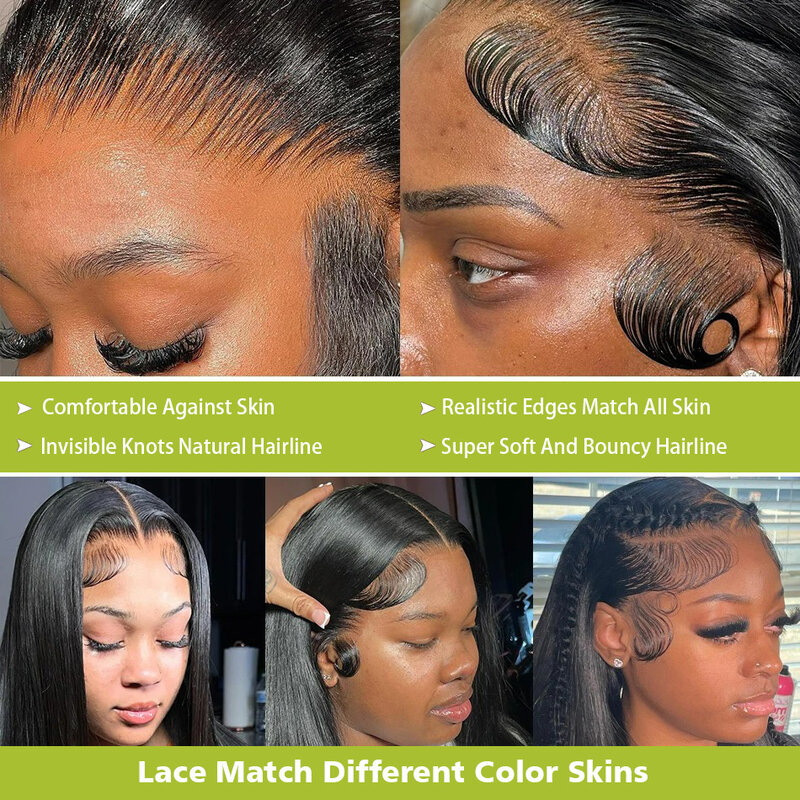Pelucas frontales de encaje transparente para mujeres negras, cabello humano Remy prearrancado, hueso recto, 30, 32 pulgadas, 13x6, HD, 13x4