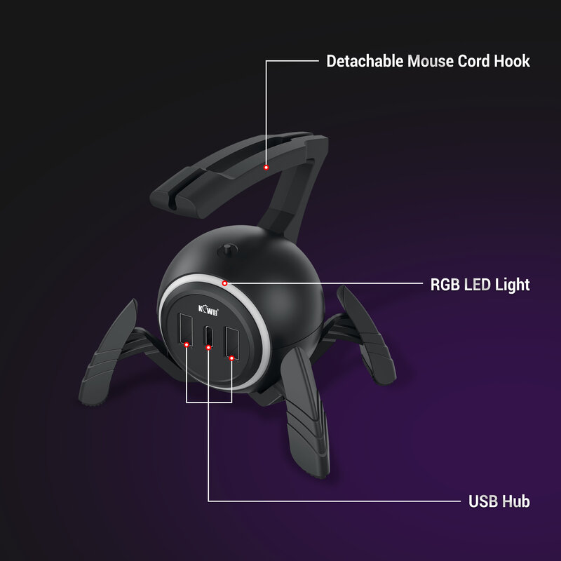 RGB Gaming Mouse Suporte do Cabo, Mouse Bungee, Cabo Flexível, Gerenciamento de Fio, Controlador, Hub USB de 2 Portas, 1 Tipo-C