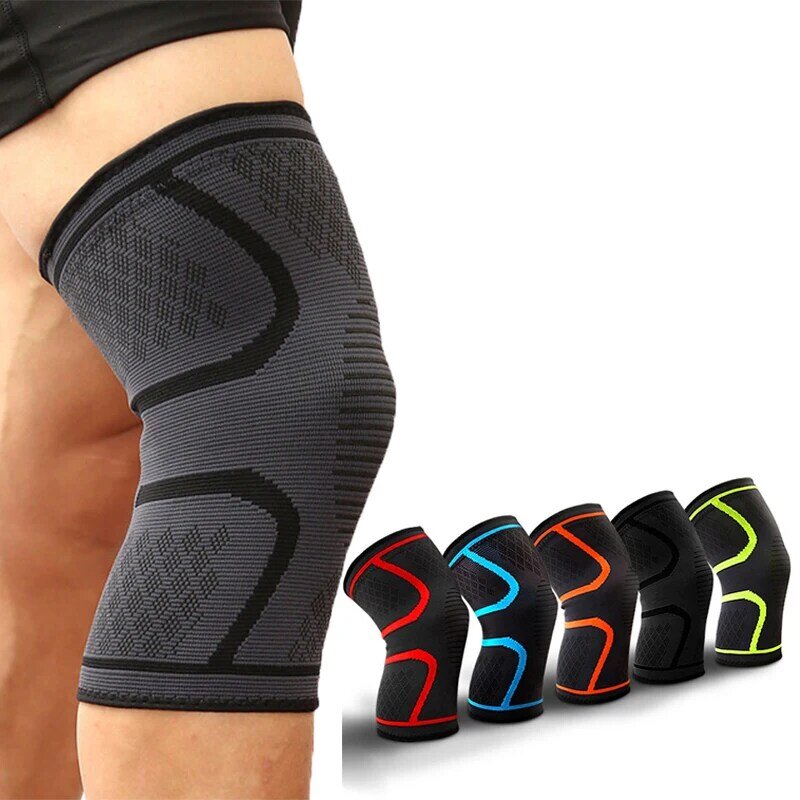 Bantalan pelindung lutut nilon elastis untuk olahraga, bantalan pendukung dengkul kompresi olahraga untuk basket voli Fitness lari dan bersepeda 1 buah