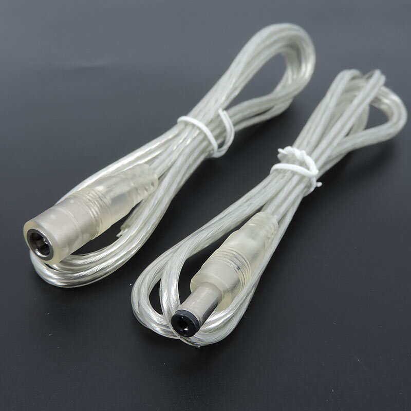 10 stücke transparentes weibliches männliches Gleichstromadapter-Pigtail-Kabel 5,5x2,1mm 12-V-Klinkenstecker-Verlängerungskabel für LED-Licht leisten
