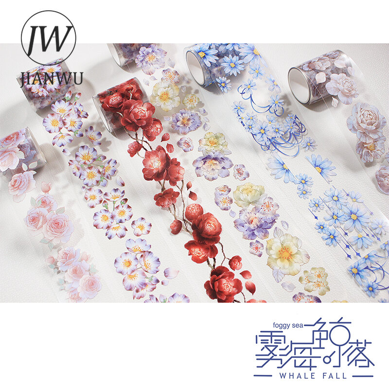 JIANWU-Cinta Washi transparente de flores románticas para mascotas, bonito diario, álbum de recortes, decoración, papelería, 5/6 rollos por juego