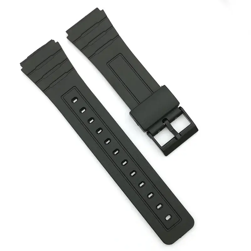 Tali jam tangan silikon 16mm 18mm 20mm, untuk Casio W800H gelang Resin PU hitam SGW400 F91W F84 F105/108/A158/168 AE1200/1300