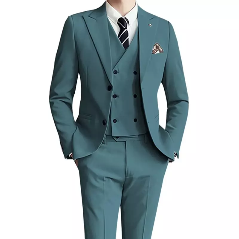 Fashion New Men Leisure Boutique Solid Color Business Slim Wedding Best Suit 3 Pcs Set Blazers Dress Jacket Coat Pants Vest