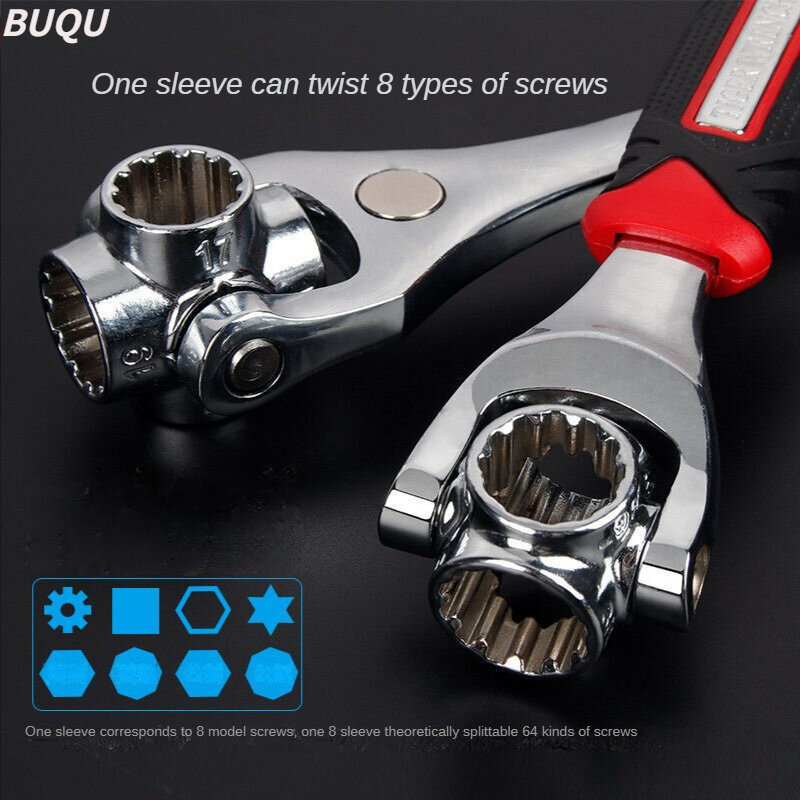 BUQU-llave de tubo Universal 52 en 1, herramienta de llave multifunción con cabezal giratorio de 360 grados para Reparación de Hogar y coche
