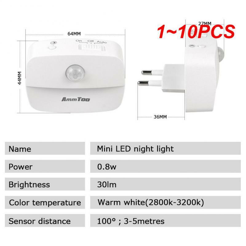 Luz LED nocturna con Sensor de movimiento PIR, lámpara inteligente con enchufe europeo de 1 a 10 piezas, 110V, 220V, batería AAA para dormitorio, baño y pasillo