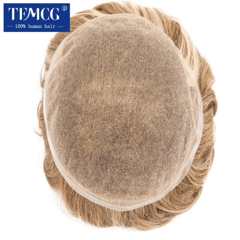 Tupé de encaje completo para hombre, peluca de cabello humano 100% Natural, transpirable, sistema de reemplazo de prótesis